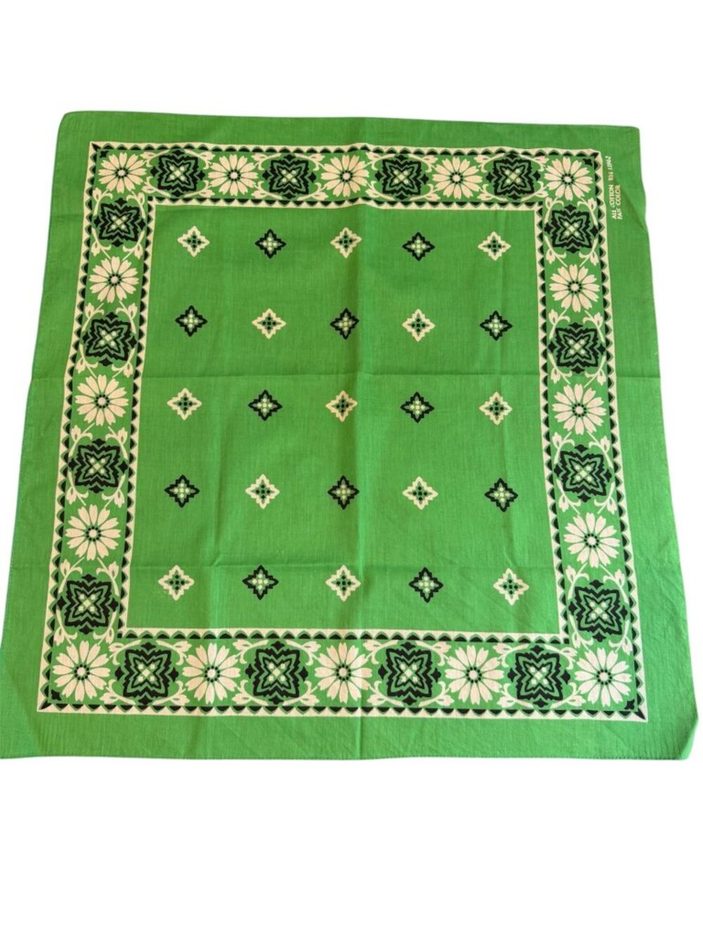 Paris Bandana Handkerchief Accessories Green Floral Cotton USA RN13962. 22" Squa